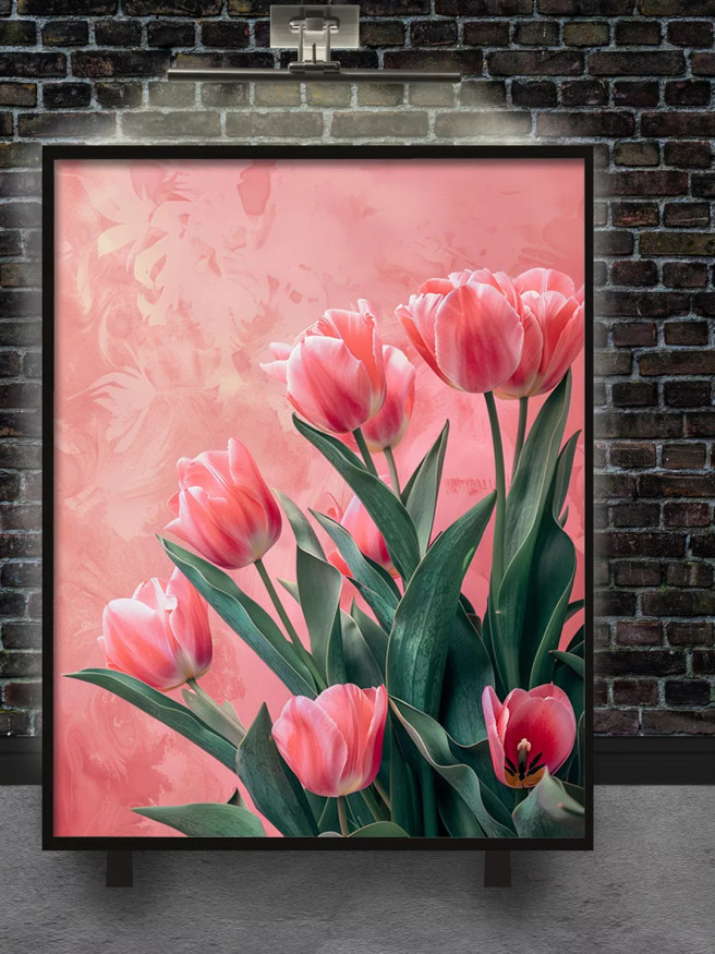 Постер на холсте &amp;quot;Розовые тюльпаны на фоне акварели&amp;quot;