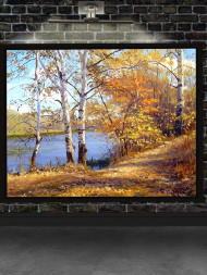 Holstga bosilgan poster &quot;Daryo boʻyidagi kuzgi qayinlar&quot;