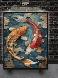 Holstga bosilgan poster "Bulutlar orasidagi koi baliqlari"