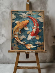 Holstga bosilgan poster "Bulutlar orasidagi koi baliqlari"