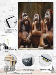 Holstga bosilgan poster &quot;Kulayotgan uchta maymun&quot;