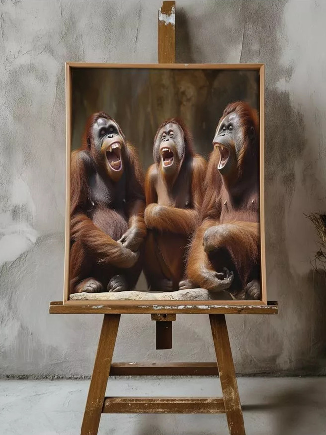 Holstga bosilgan poster &amp;quot;Kulayotgan uchta maymun&amp;quot;