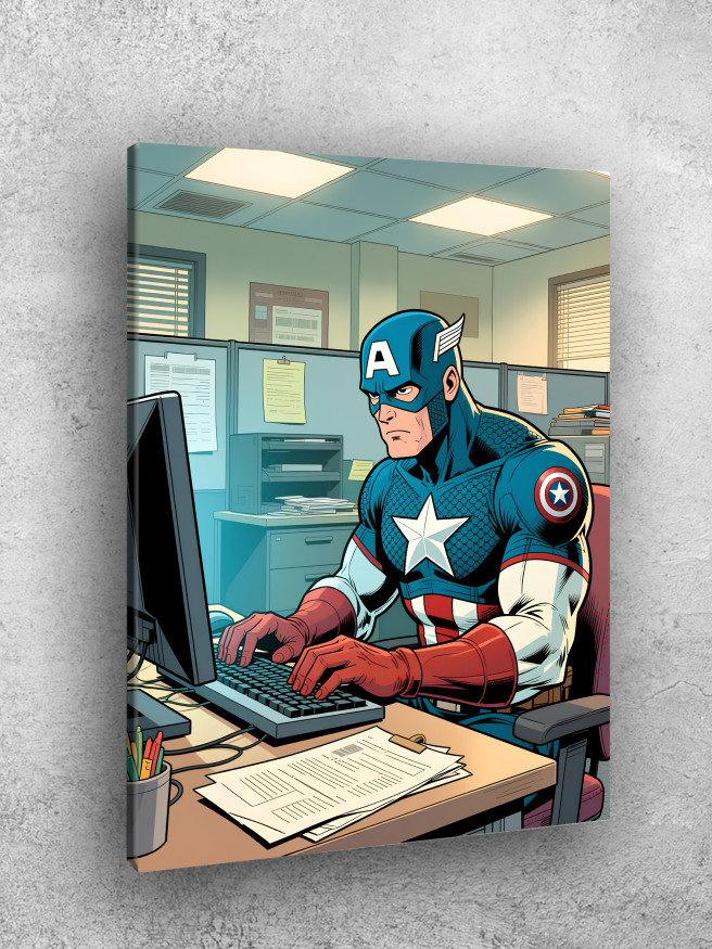 Постер на холсте &amp;quot;Капитан Америка в офисе&amp;quot;