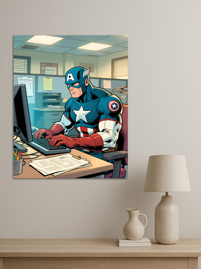 Постер на холсте &amp;quot;Капитан Америка в офисе&amp;quot;