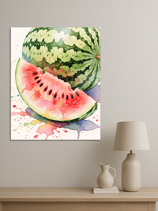 Holstga bosilgan poster &amp;quot;Akvarel bo‘yoqlarda tarvuz&amp;quot;
