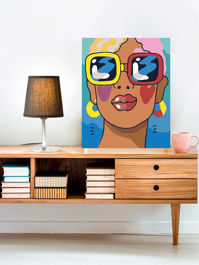 Картина по номерам &amp;quot;Девушка в разноцветных очках&amp;quot;