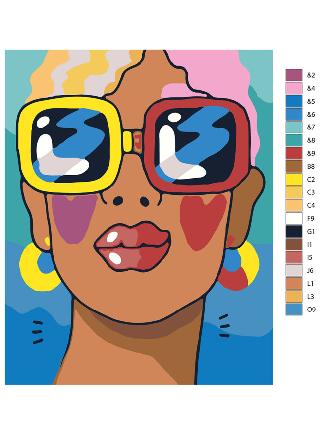 Картина по номерам &amp;quot;Девушка в разноцветных очках&amp;quot;