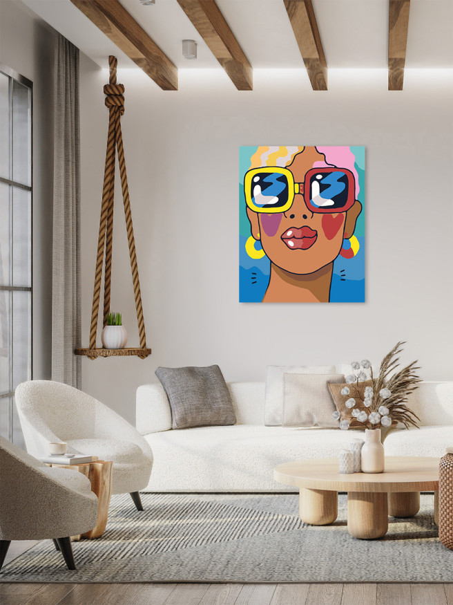 Картина по номерам &amp;quot;Девушка в разноцветных очках&amp;quot;