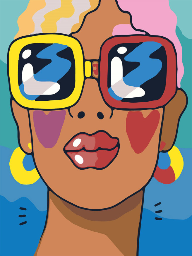 Картина по номерам &amp;quot;Девушка в разноцветных очках&amp;quot;