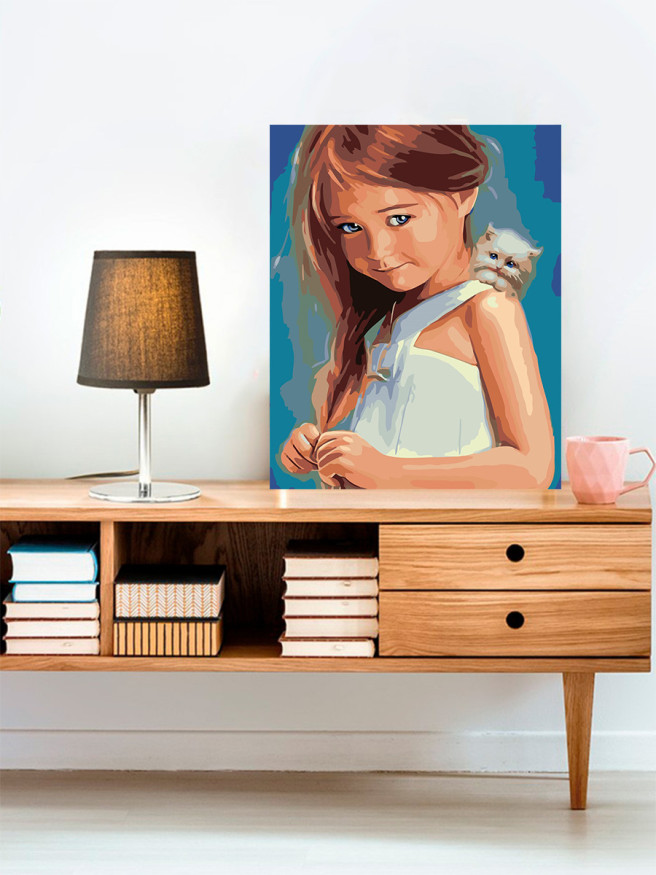 Картина по номерам &amp;quot;Девочка с котёнком&amp;quot;