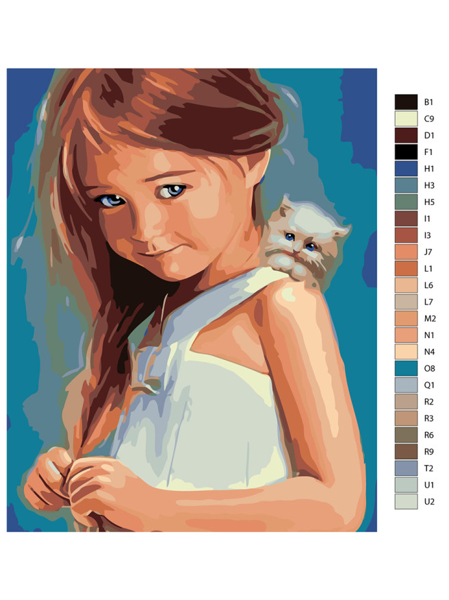 Картина по номерам &amp;quot;Девочка с котёнком&amp;quot;