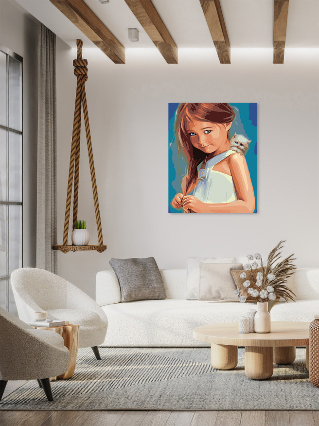 Картина по номерам &amp;quot;Девочка с котёнком&amp;quot;