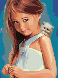 Raqamlar bo&#039;yicha rasm &quot;Mushukcha bilan qiz&quot;