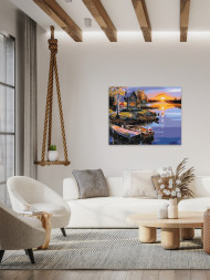 Raqamlar bo'yicha rasm "Daryo bo'yida kun botishi"