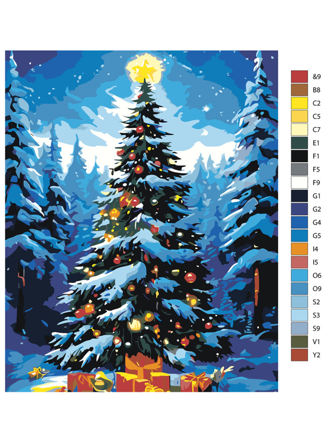 Raqamlar bo&amp;#039;yicha rasm &amp;quot;Rojdestvo daraxti sovg&amp;#039;alar bilan&amp;quot;