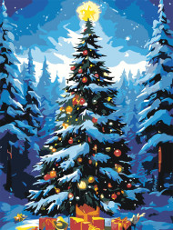 Raqamlar bo'yicha rasm "Rojdestvo daraxti sovg'alar bilan"