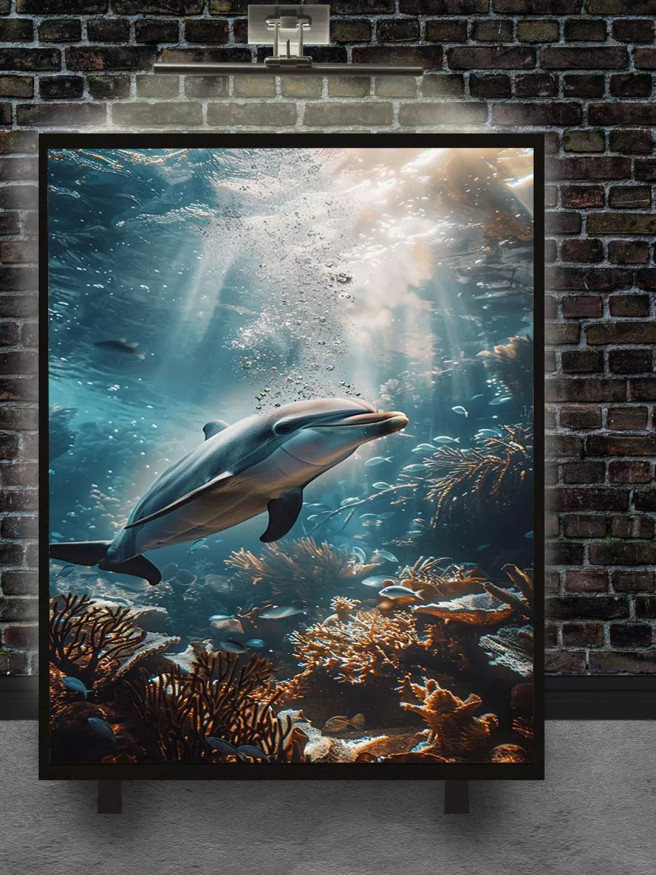 Holstga bosilgan poster &amp;quot;Quyoshli rifda delfin&amp;quot;