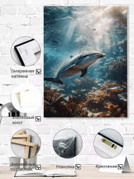 Holstga bosilgan poster "Quyoshli rifda delfin"