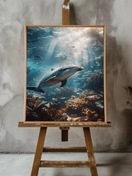 Holstga bosilgan poster "Quyoshli rifda delfin"