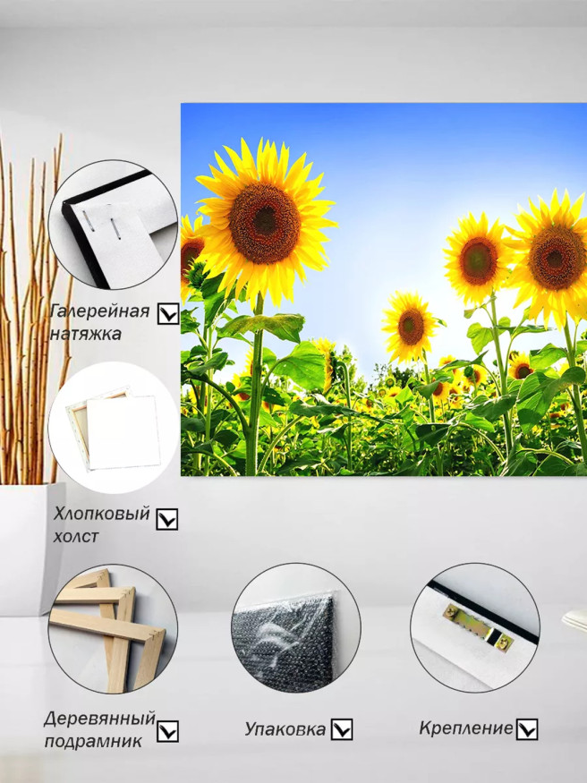 Постер на холсте &amp;quot;Поле подсолнухов под небом&amp;quot;