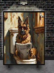 Постер на холсте &amp;quot;Пёс в туалете с газетой&amp;quot;