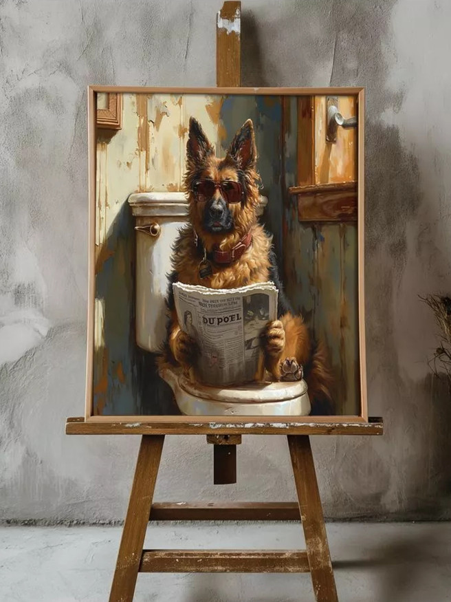 Holstga bosilgan poster &amp;quot;Gazeta oʻqiyotgan hojatxonadagi it&amp;quot;