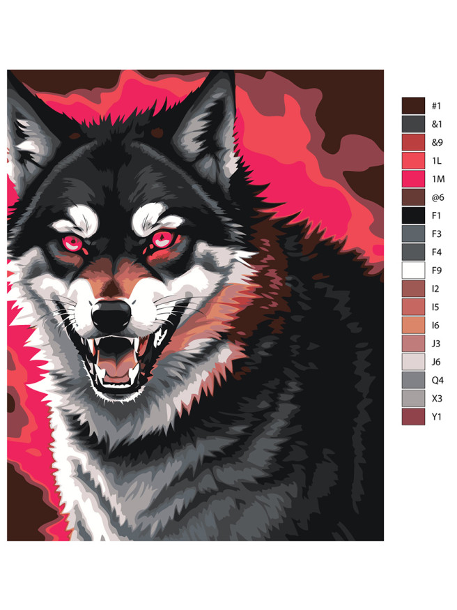 Флуоресцентная картина по номерам &amp;quot;Кровожадный волк&amp;quot;