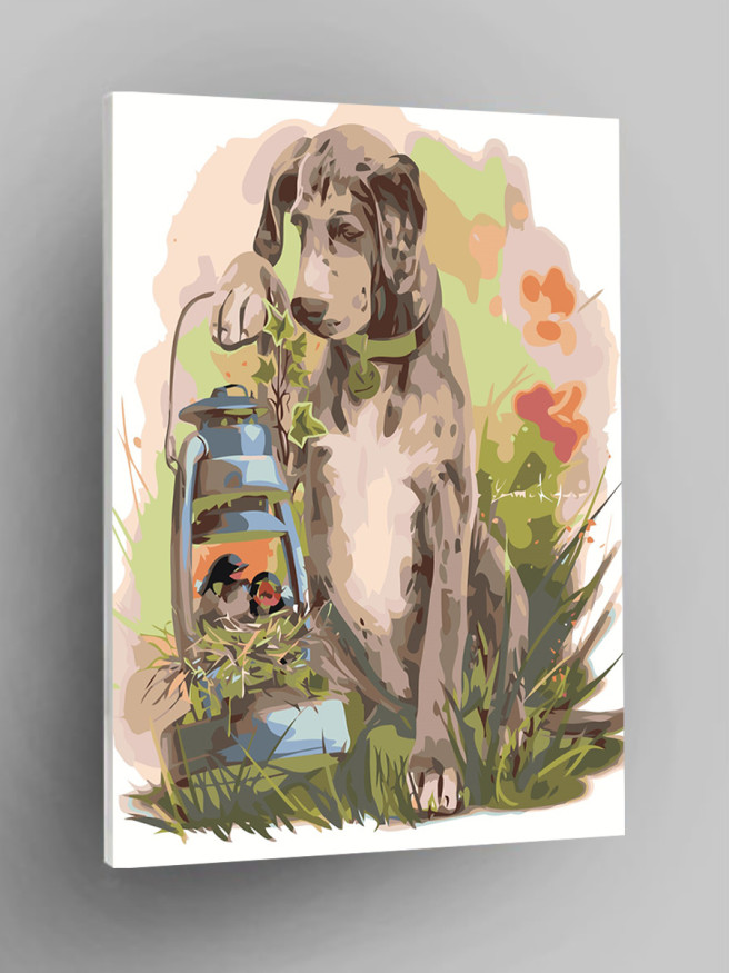 Картина по номерам &amp;quot;Собака с птичками&amp;quot;