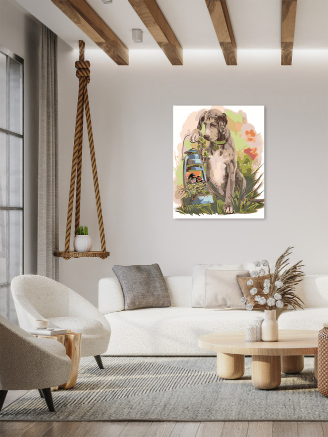 Картина по номерам &amp;quot;Собака с птичками&amp;quot;