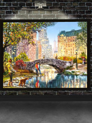 Holstga bosilgan poster "Kuzgi shahar bogʻidagi koʻprik"