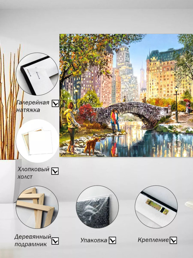 Постер на холсте &amp;quot;Мост в осеннем городском парке&amp;quot;