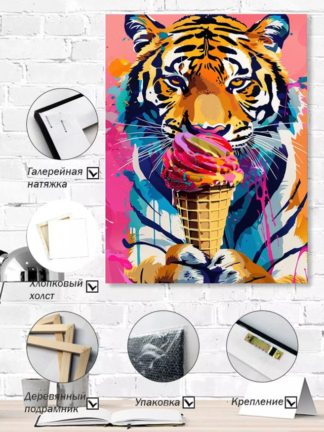 Holstga bosilgan poster &amp;quot;Kamalakli muzqaymoq bilan yo‘lbars&amp;quot;