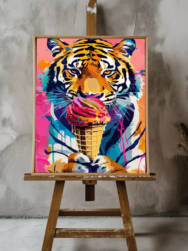 Holstga bosilgan poster &amp;quot;Kamalakli muzqaymoq bilan yo‘lbars&amp;quot;