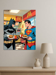 Постер на холсте &amp;quot;Бэтмен и Супермен с фастфудом&amp;quot;