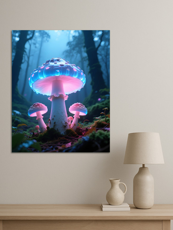 Holstga bosilgan poster &amp;quot;Sehrli oʻrmondagi yorituvchi qoʻziqorinlar&amp;quot;