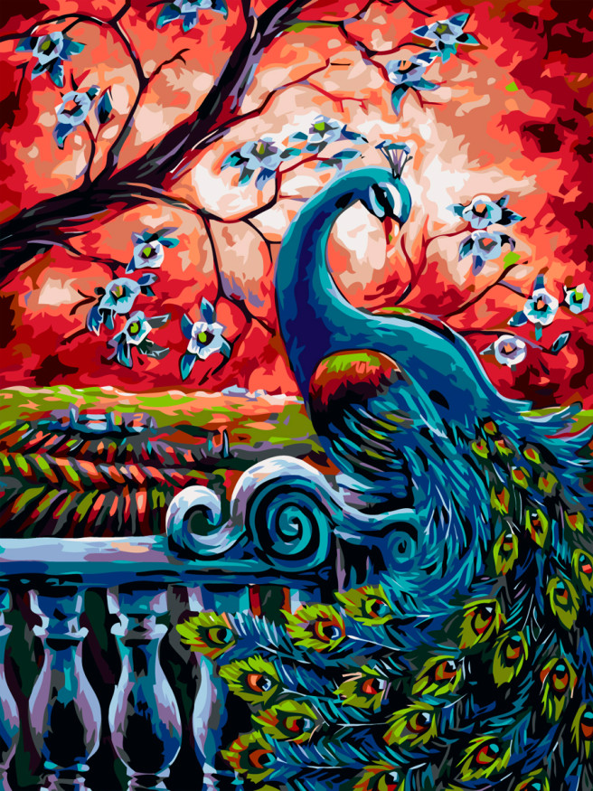 Raqamlar bo&amp;#039;yicha rasm &amp;quot;Daraxt oldidagi tovus&amp;quot;