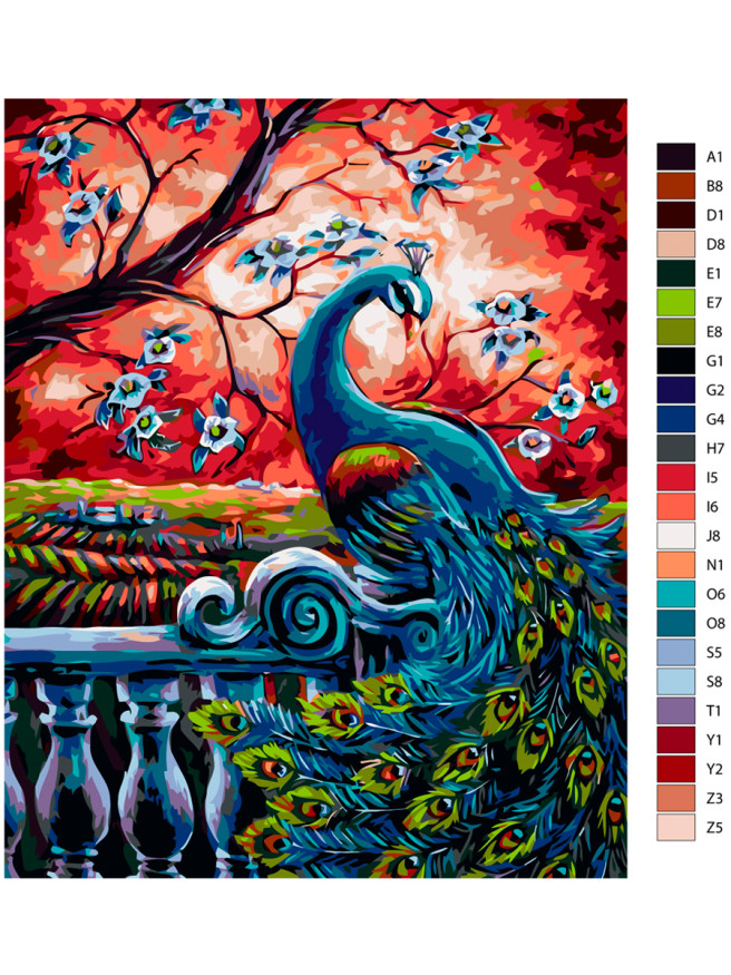 Raqamlar bo&amp;#039;yicha rasm &amp;quot;Daraxt oldidagi tovus&amp;quot;