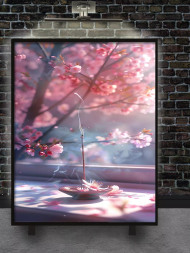 Holstga bosilgan poster "Sakura gullari va atir tutuni"