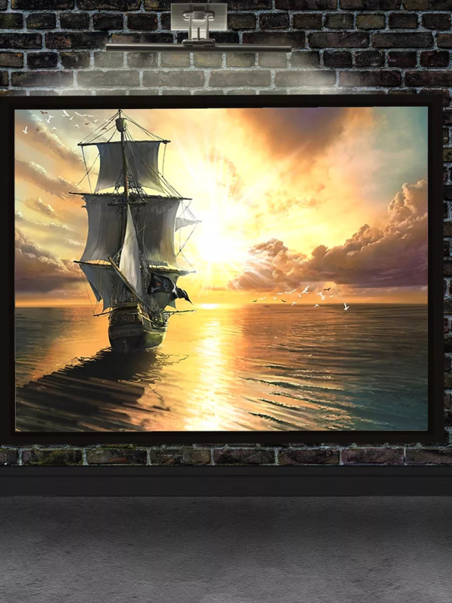 Постер на холсте &amp;quot;Парусник на закате солнца&amp;quot;