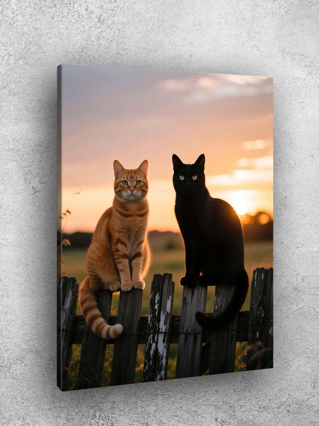 Постер на холсте &amp;quot;Коты на заборе на закате&amp;quot;