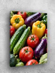 Holstga bosilgan poster &quot;Shabnam tomchilari bilan yangi sabzavotlar&quot;