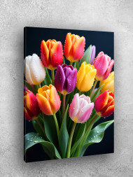 Постер на холсте &amp;quot;Разноцветные тюльпаны с каплями росы&amp;quot;