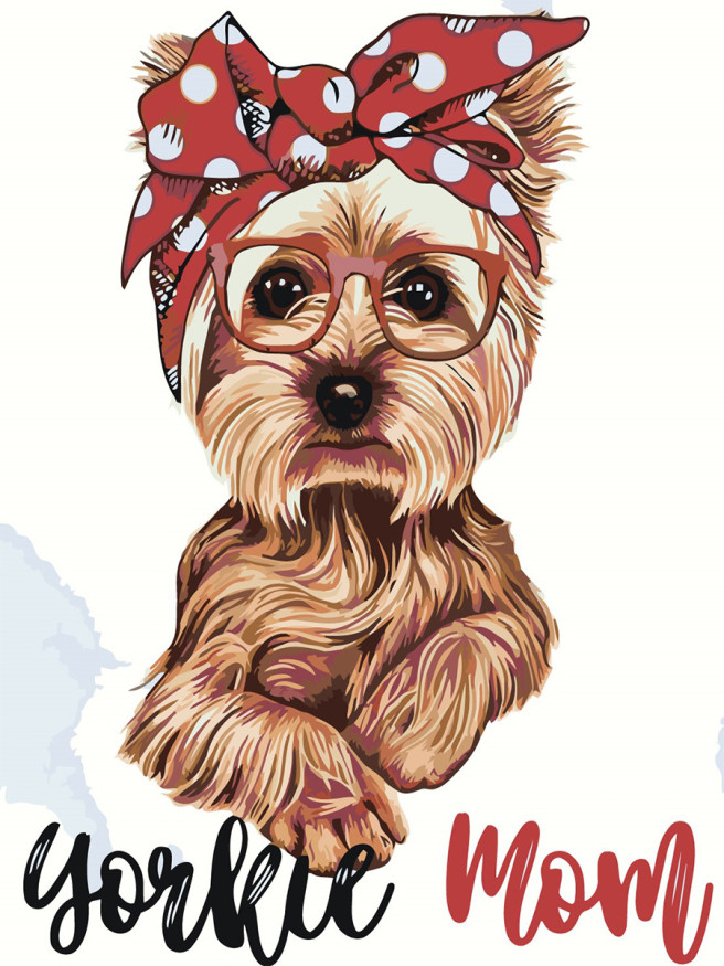 Картина по номерам &amp;quot;Собачка с бантом и в очках&amp;quot;