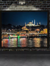 Holstga bosilgan poster "Tungi Istanbul va Bosfor chiroqlari"