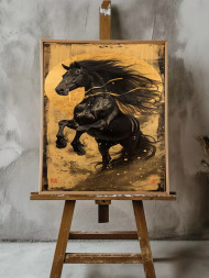 Постер на холсте &amp;quot;Золотой вихрь и чёрный скакун&amp;quot;