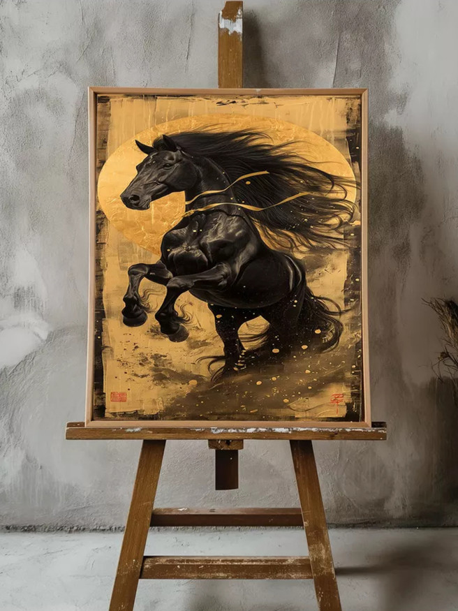 Постер на холсте &amp;quot;Золотой вихрь и чёрный скакун&amp;quot;