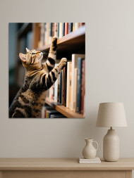 Постер на холсте "Кот в библиотеке среди книг"