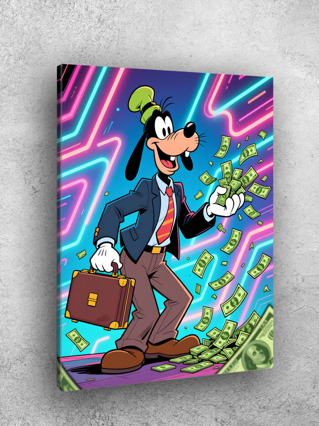 Постер на холсте &amp;quot;Гуфи с деньгами и чемоданом&amp;quot;