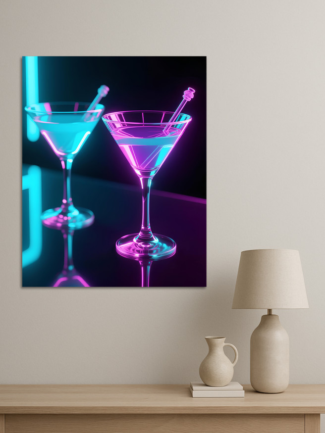 Постер на холсте &amp;quot;Неоновые коктейли в бокалах&amp;quot;