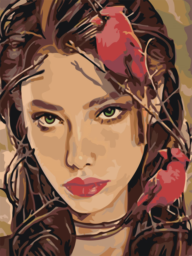 Raqamlar bo&amp;#039;yicha rasm &amp;quot;Qiz va qushlar&amp;quot;